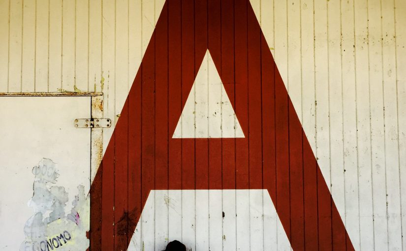Large letter A painted on a wall